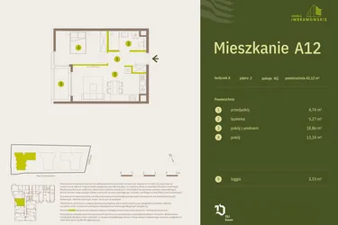 Rzut - Mieszkanie na sprzedaż 2 pokoje o powierzchni 42,12 m² - numer A12 w Osiedle Imbramowskie