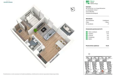 Rzut - Mieszkanie na sprzedaż 2 pokoje o powierzchni 43,13 m² - numer J7 w Nowe Żerniki Bieńkowskiego etap II