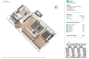 Rzut - Mieszkanie na sprzedaż 3 pokoje o powierzchni 59,23 m² - numer K11 w Nowe Żerniki Bieńkowskiego etap II