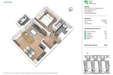 Rzut - Mieszkanie na sprzedaż 2 pokoje o powierzchni 42,92 m² - numer K38 w Nowe Żerniki Bieńkowskiego etap II