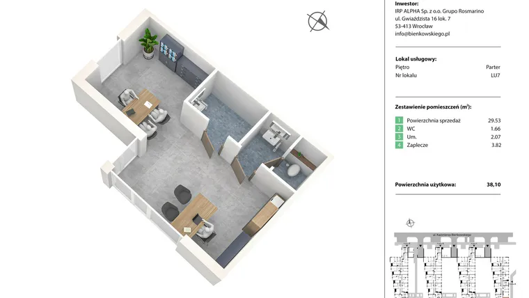 Rzut - Lokal użytkowy na sprzedaż 1 pokój o powierzchni 37,08 m² - numer LU7 w Nowe Żerniki Bieńkowskiego etap II