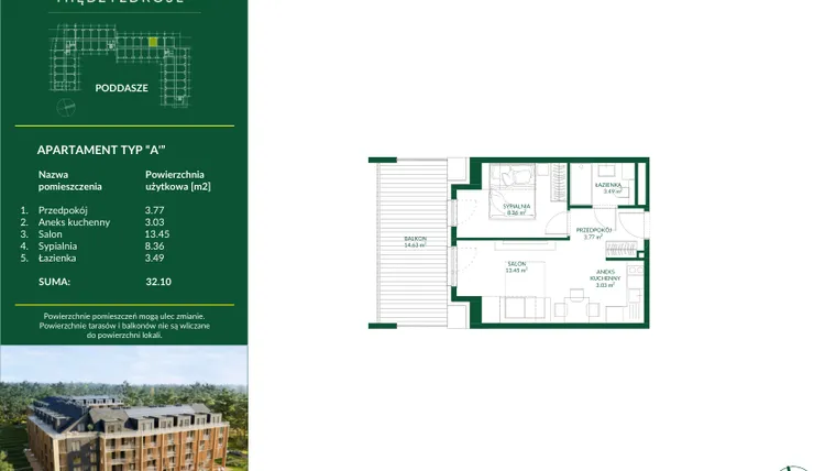 Rzut - Mieszkanie na sprzedaż 2 pokoje o powierzchni 32,1 m² - numer C4.201 w Forest Międzyzdroje