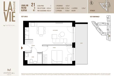 Rzut - Mieszkanie na sprzedaż 2 pokoje o powierzchni 43,58 m² - numer 21 w La Vie House