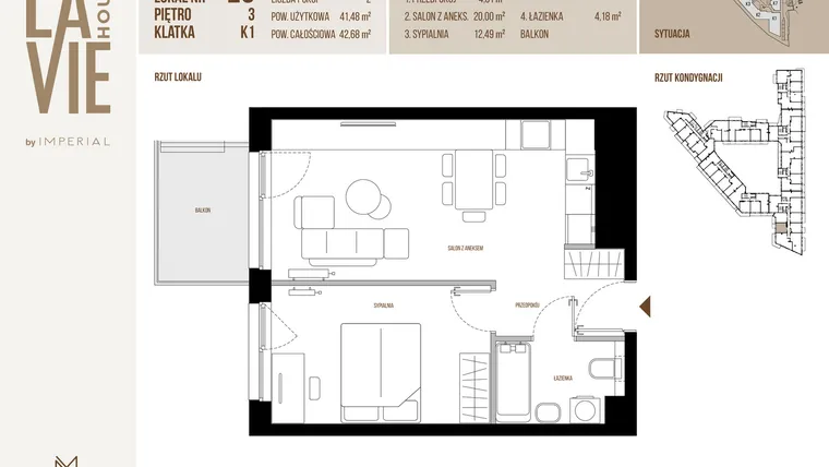 Rzut - Mieszkanie na sprzedaż 2 pokoje o powierzchni 41,48 m² - numer 25 w La Vie House
