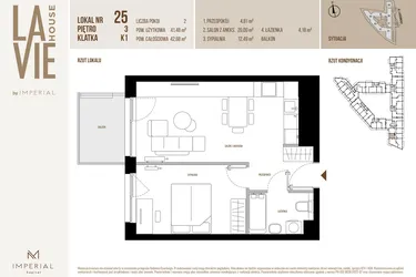 Rzut - Mieszkanie na sprzedaż 2 pokoje o powierzchni 41,92 m² - numer 25 w La Vie House