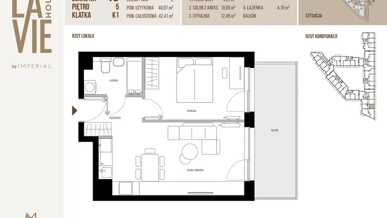 Rzut - Mieszkanie na sprzedaż 2 pokoje o powierzchni 40,97 m² - numer 40 w La Vie House