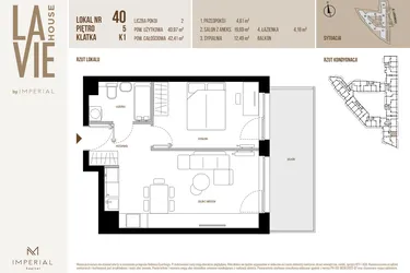 Rzut - Mieszkanie na sprzedaż 2 pokoje o powierzchni 41,01 m² - numer 40 w La Vie House