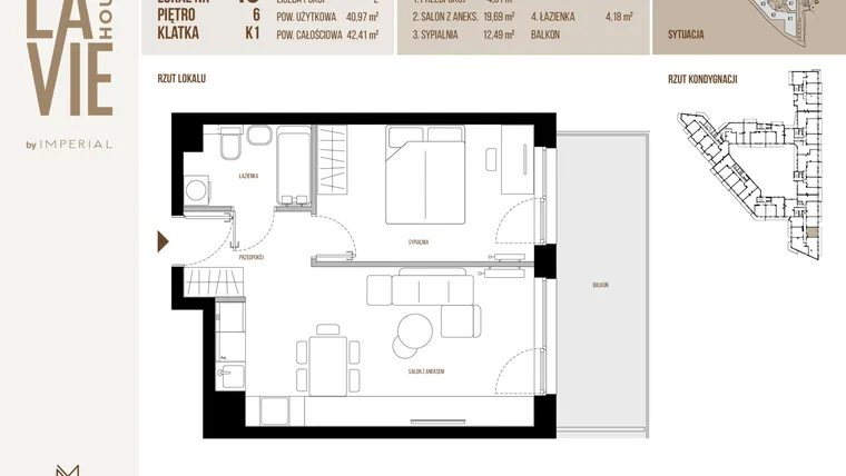 Rzut - Mieszkanie na sprzedaż 2 pokoje o powierzchni 41,25 m² - numer 49 w La Vie House