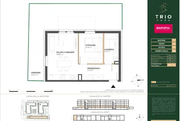 Rzut - Mieszkanie na sprzedaż 2 pokoje o powierzchni 42,34 m² - numer C001 w Trio Park bud. C