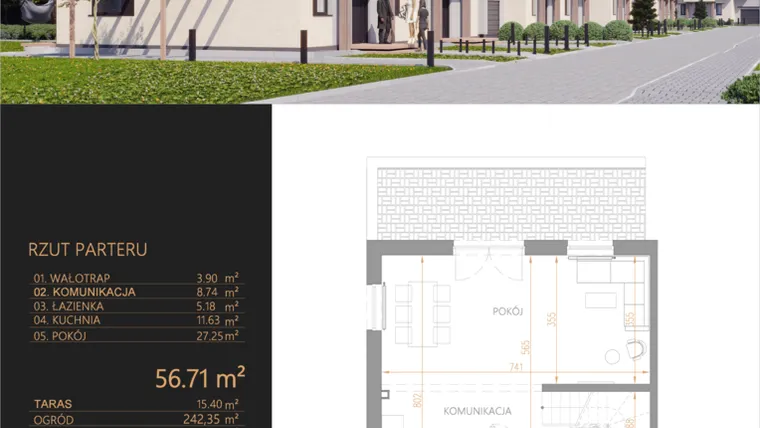 Rzut - Dom na sprzedaż 4 pokoje o powierzchni 101,85 m² - numer D1 w Oaza Tyniecka