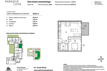 Rzut - Mieszkanie na sprzedaż 2 pokoje o powierzchni 42,27 m² - numer B.34 w Parkove Love