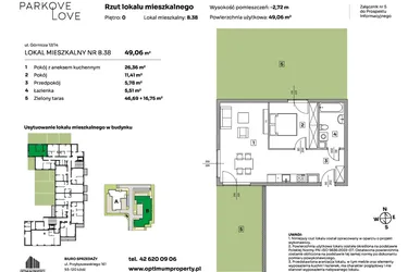 Rzut - Mieszkanie na sprzedaż 2 pokoje o powierzchni 49,06 m² - numer B.38 w Parkove Love