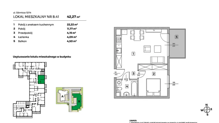 Rzut - Mieszkanie na sprzedaż 2 pokoje o powierzchni 42,27 m² - numer B.41 w Parkove Love