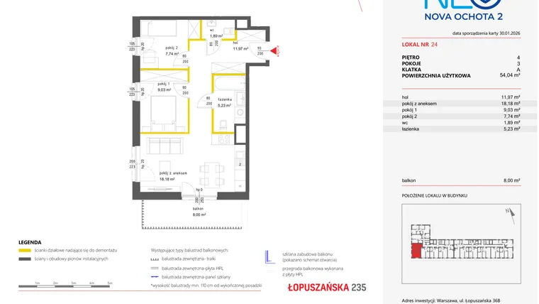 Rzut - Mieszkanie na sprzedaż 3 pokoje o powierzchni 54,04 m² - numer 24 w Neo Nova Ochota 2
