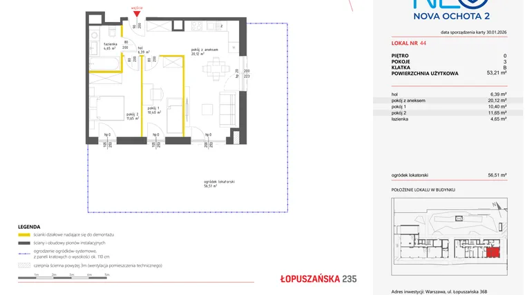 Rzut - Mieszkanie na sprzedaż 3 pokoje o powierzchni 53,17 m² - numer 44 w Neo Nova Ochota 2