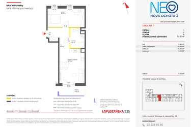 Rzut - Mieszkanie na sprzedaż 2 pokoje o powierzchni 52,41 m² - numer 7 w Neo Nova Ochota 2
