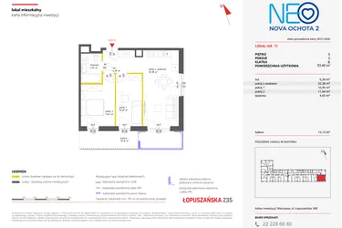 Rzut - Mieszkanie na sprzedaż 3 pokoje o powierzchni 53,35 m² - numer 79 w Neo Nova Ochota 2