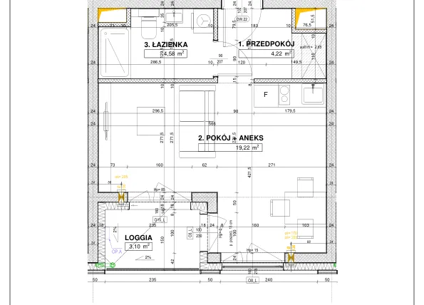 Rzut - Mieszkanie na sprzedaż 1 pokój o powierzchni 28,02 m² - numer A31 w Nowe Centrum Południowe etap IV