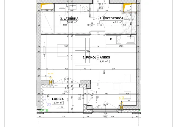 Rzut - Mieszkanie na sprzedaż 1 pokój o powierzchni 28,02 m² - numer A51 w Nowe Centrum Południowe etap IV
