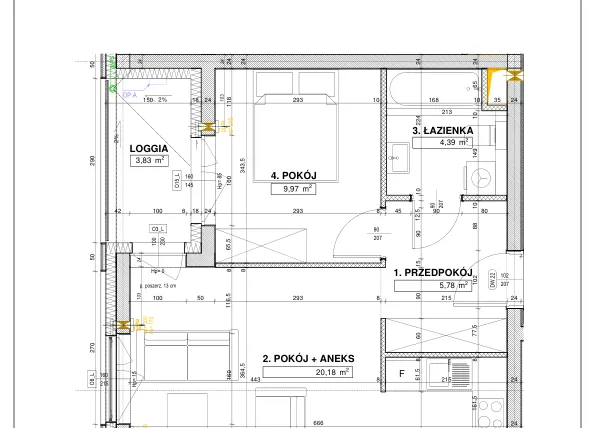 Rzut - Mieszkanie na sprzedaż 2 pokoje o powierzchni 40,4 m² - numer A66 w Nowe Centrum Południowe etap IV