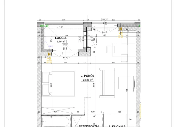 Rzut - Mieszkanie na sprzedaż 1 pokój o powierzchni 37,33 m² - numer B104 w Nowe Centrum Południowe etap IV