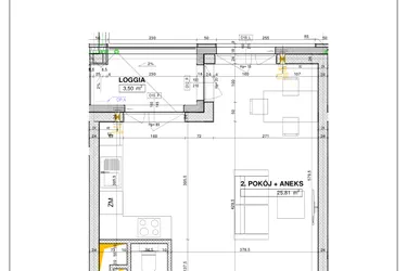 Rzut - Mieszkanie na sprzedaż 1 pokój o powierzchni 37,07 m² - numer B106 w Nowe Centrum Południowe etap IV