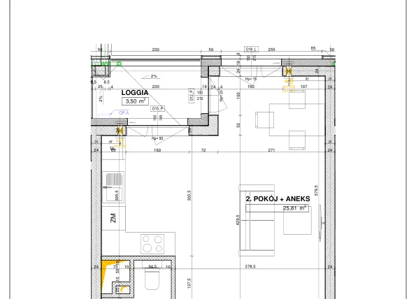 Rzut - Mieszkanie na sprzedaż 1 pokój o powierzchni 37,07 m² - numer B106 w Nowe Centrum Południowe etap IV