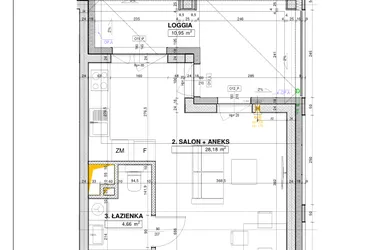 Rzut - Mieszkanie na sprzedaż 1 pokój o powierzchni 38,52 m² - numer B127 w Nowe Centrum Południowe etap IV