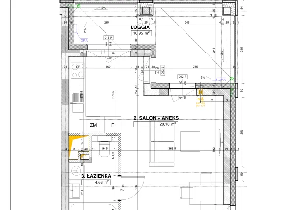 Rzut - Mieszkanie na sprzedaż 1 pokój o powierzchni 38,52 m² - numer B127 w Nowe Centrum Południowe etap IV