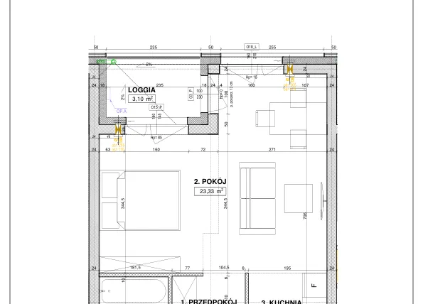 Rzut - Mieszkanie na sprzedaż 1 pokój o powierzchni 37,33 m² - numer B128 w Nowe Centrum Południowe etap IV
