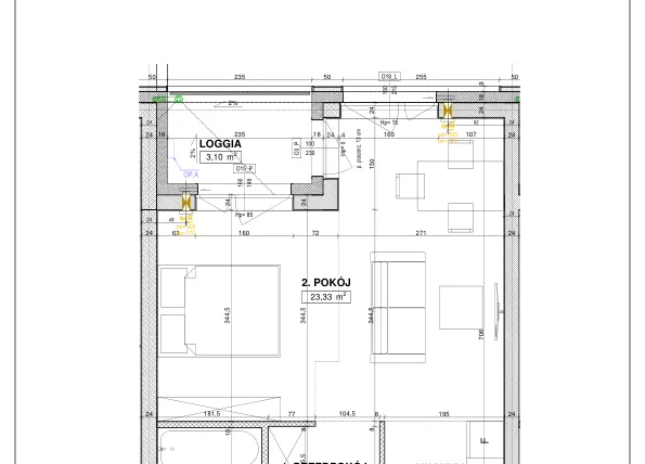 Rzut - Mieszkanie na sprzedaż 1 pokój o powierzchni 37,33 m² - numer B129 w Nowe Centrum Południowe etap IV