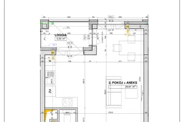 Rzut - Mieszkanie na sprzedaż 1 pokój o powierzchni 37,07 m² - numer B130 w Nowe Centrum Południowe etap IV