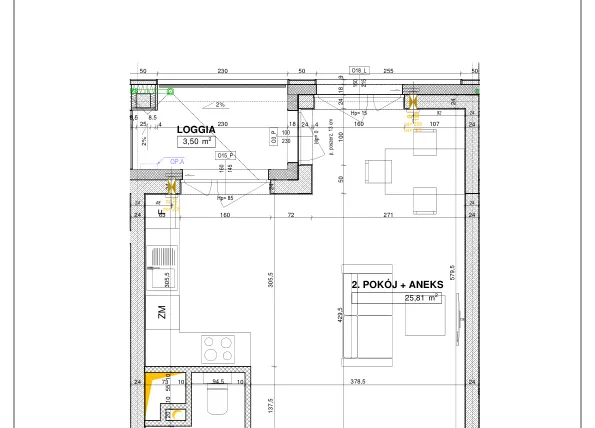 Rzut - Mieszkanie na sprzedaż 1 pokój o powierzchni 37,07 m² - numer B130 w Nowe Centrum Południowe etap IV