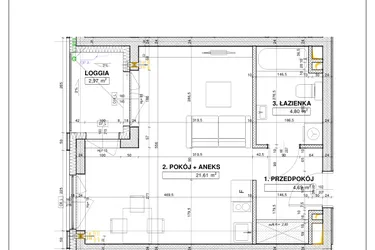 Rzut - Mieszkanie na sprzedaż 1 pokój o powierzchni 31,08 m² - numer B17 w Nowe Centrum Południowe etap IV