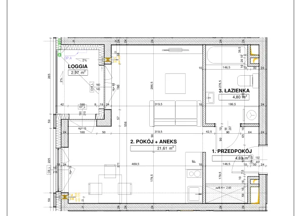 Rzut - Mieszkanie na sprzedaż 1 pokój o powierzchni 31,08 m² - numer B17 w Nowe Centrum Południowe etap IV