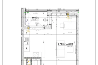 Rzut - Mieszkanie na sprzedaż 1 pokój o powierzchni 37,07 m² - numer B25 w Nowe Centrum Południowe etap IV