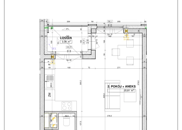 Rzut - Mieszkanie na sprzedaż 1 pokój o powierzchni 37,07 m² - numer B25 w Nowe Centrum Południowe etap IV