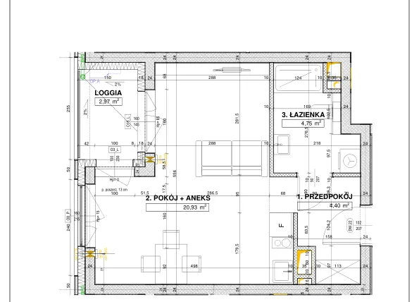 Rzut - Mieszkanie na sprzedaż 1 pokój o powierzchni 30,08 m² - numer B41 w Nowe Centrum Południowe etap IV