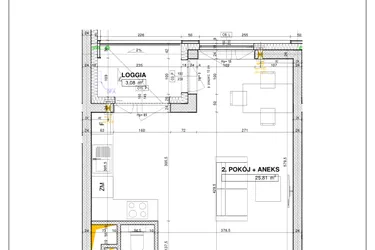 Rzut - Mieszkanie na sprzedaż 1 pokój o powierzchni 37,07 m² - numer B51 w Nowe Centrum Południowe etap IV