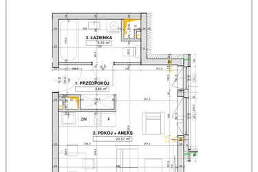 Rzut - Mieszkanie na sprzedaż 1 pokój o powierzchni 29,33 m² - numer B52 w Nowe Centrum Południowe etap IV