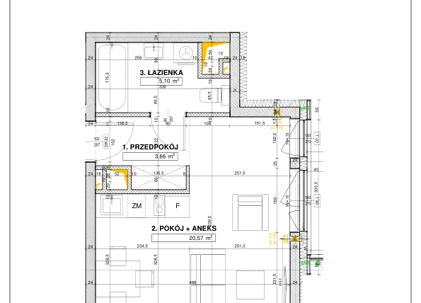 Rzut - Mieszkanie na sprzedaż 1 pokój o powierzchni 29,33 m² - numer B52 w Nowe Centrum Południowe etap IV