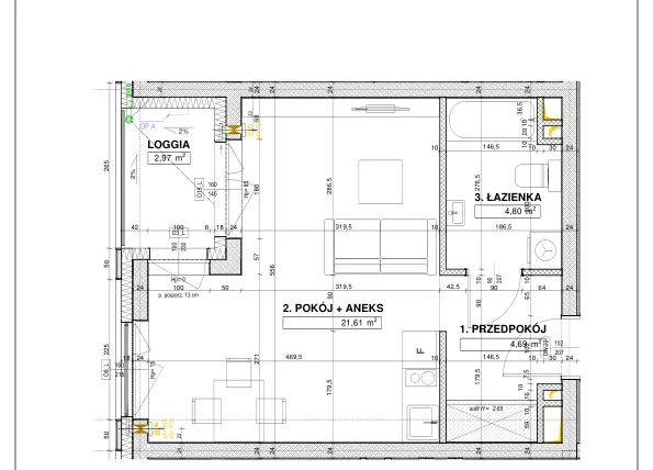Rzut - Mieszkanie na sprzedaż 1 pokój o powierzchni 31,1 m² - numer B56 w Nowe Centrum Południowe etap IV