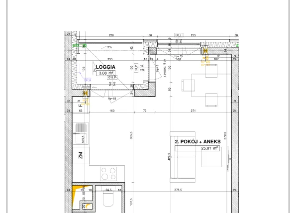Rzut - Mieszkanie na sprzedaż 1 pokój o powierzchni 37,07 m² - numer B64 w Nowe Centrum Południowe etap IV