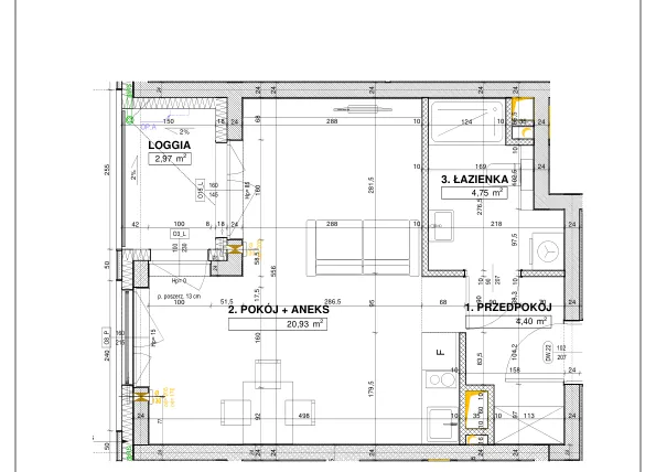 Rzut - Mieszkanie na sprzedaż 1 pokój o powierzchni 30,08 m² - numer B67 w Nowe Centrum Południowe etap IV