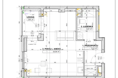 Rzut - Mieszkanie na sprzedaż 1 pokój o powierzchni 32,97 m² - numer B68 w Nowe Centrum Południowe etap IV