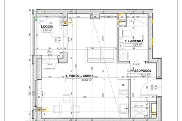 Rzut - Mieszkanie na sprzedaż 1 pokój o powierzchni 33,09 m² - numer B81 w Nowe Centrum Południowe etap IV