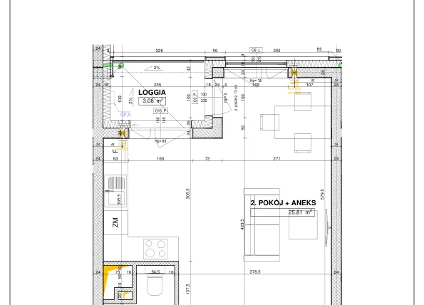 Rzut - Mieszkanie na sprzedaż 1 pokój o powierzchni 37,25 m² - numer B90 w Nowe Centrum Południowe etap IV