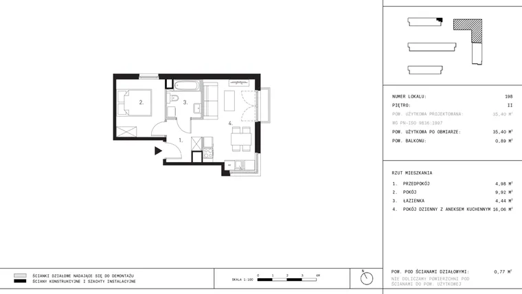 Rzut - Mieszkanie na sprzedaż 2 pokoje o powierzchni 35,4 m² - numer A9.2 w Wynalazek 3A