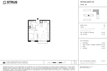 Rzut - Mieszkanie na sprzedaż 2 pokoje o powierzchni 33,58 m² - numer B6.4 w Wynalazek 3A