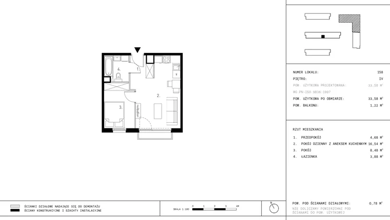 Rzut - Mieszkanie na sprzedaż 2 pokoje o powierzchni 33,58 m² - numer B6.4 w Wynalazek 3A